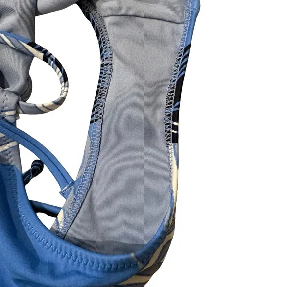 Aerie Blue Leaf Pattern Lace Up Bikini, Top XS, Bottom Sm - Picture 12 of 12